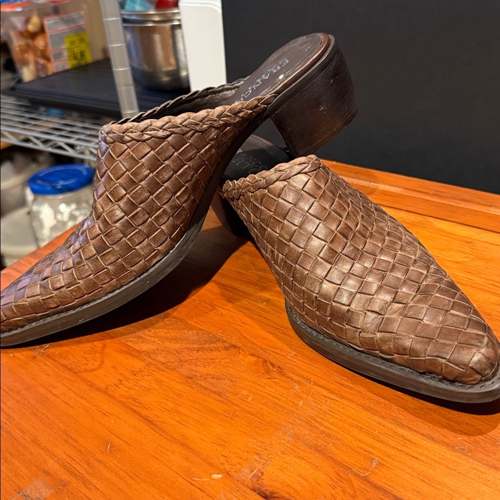 LEATHER FRANCO SARTO WOMENS BROWN SLIDES SIZE 8M